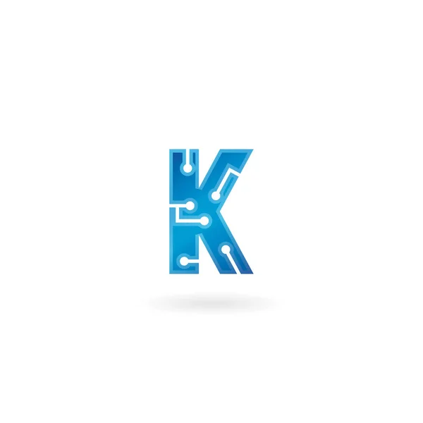 편지 K 아이콘입니다. 기술 스마트 로고, 컴퓨터 및 데이터 관련 사업, 하이테크 및 혁신, 전자. — 스톡 벡터