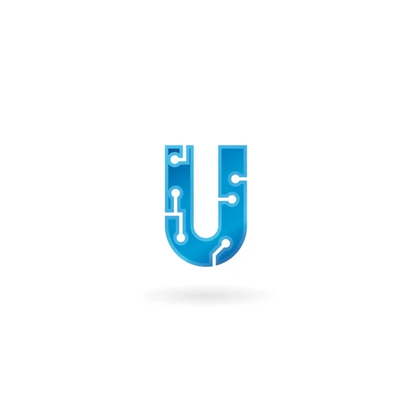 U harfi simgesi. Teknoloji akıllı logo, bilgisayar ve veri iş, yüksek teknoloji ve yenilikçi, elektronik ile ilgili. — Stok Vektör