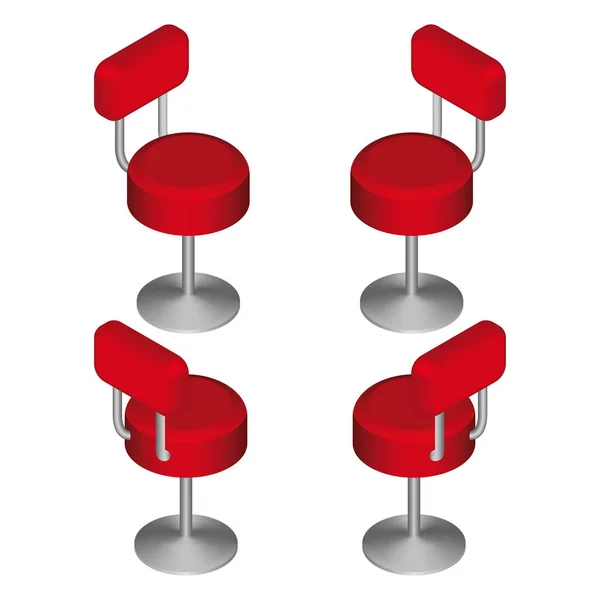 Ensemble de chaises de bar rouges isométriques. Grande chaise de café. Illustration vectorielle . — Image vectorielle