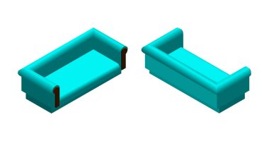 Farklı tahminler izometrik yumuşak kanepe. Kanepe oturma odası veya lounge için. Mobilya tasarım vektör çizim.