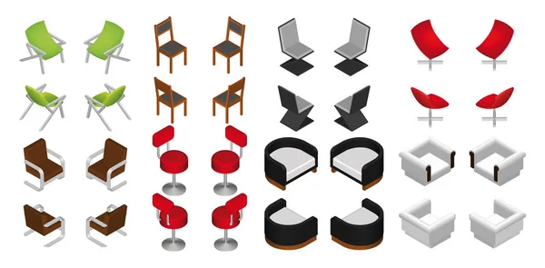 Izometrikus szék és karosszék készlet. Vektor bútor. — Stock Vector