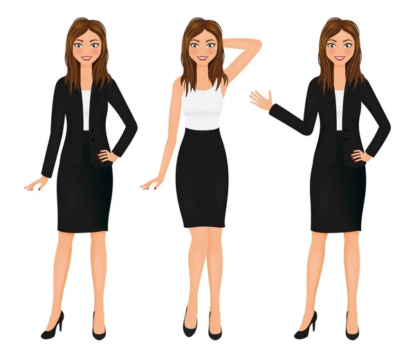 Atractivo conjunto de mujer de negocios. Chica de traje. Carácter del vector . — Archivo Imágenes Vectoriales