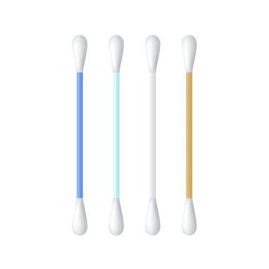 Gerçekçi pamuk kulak çubuğu kümesi. Vektör çizim.