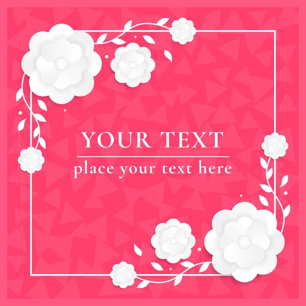 Floral Greeting card. Design concept with white paper flowers. Holiday background with Ilove you text. Vector illustration with square frame and copy space. — Stock Vector