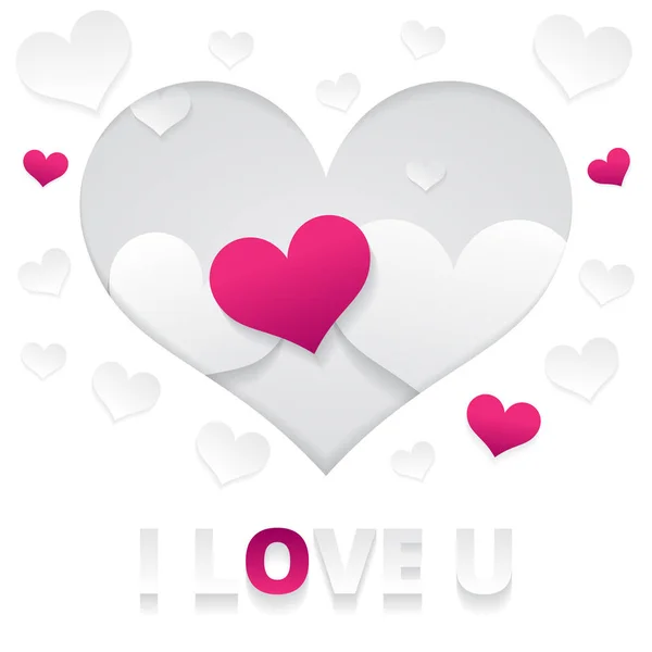 Я тебе люблю вітальну листівку. Векторні ілюстрації з папери серця. День Святого Валентина концепції. — стоковий вектор