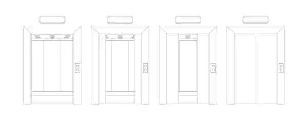 Outline open and closed elevator doors. Front view door vector illustration. — Stock Vector