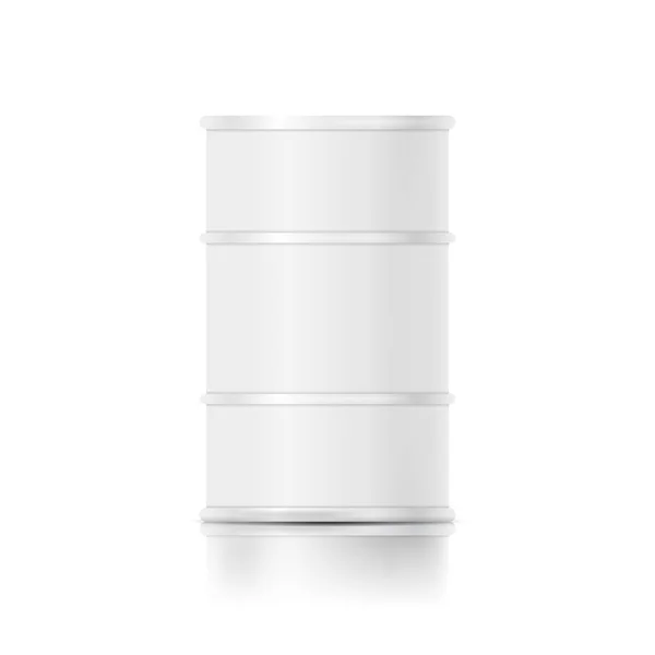 Tambor de barril de óleo metálico. Um modelo branco em branco. Modelo de projeto de vetor isolado . — Vetor de Stock