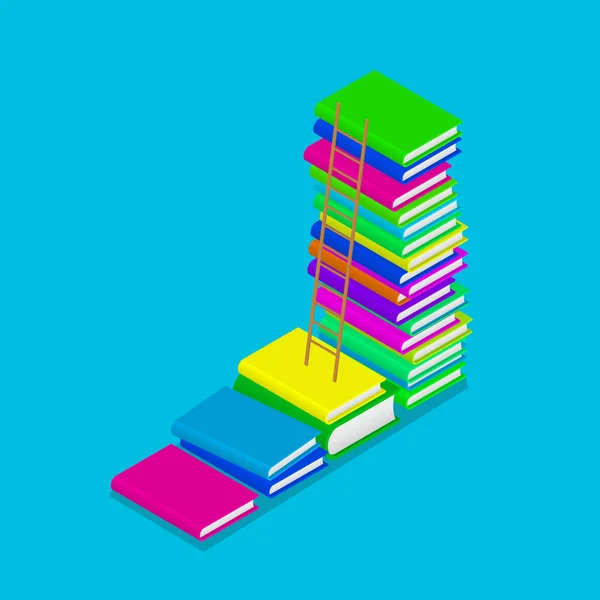 Красочная изометрическая куча книжных лестниц с лестницей. Концепция образования. Векторная иллюстрация . — стоковый вектор