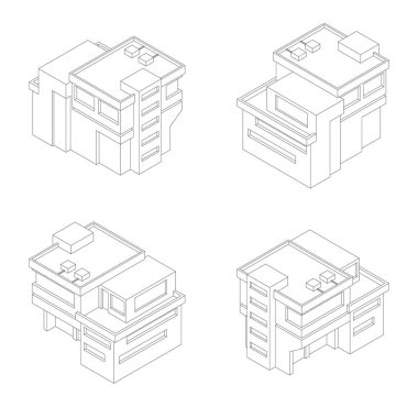 Anahat izometrik modern ev. Bina izole vektör çizim.