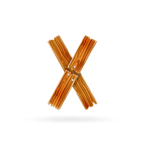 편지 X 로고입니다. 거친 나무 판자 아이콘입니다. 격리 된 벡터 소박한 개념. — 스톡 벡터