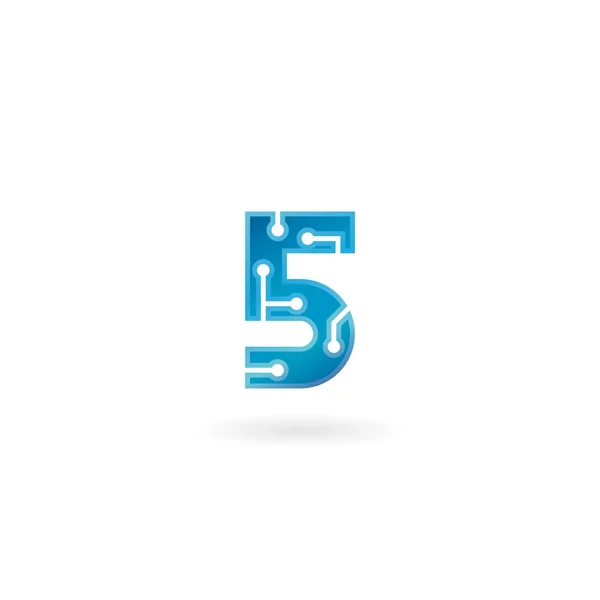 Ikona numer 5. Technologia smart pięć logo, komputera i danych związanych z nimi, hi-tech i innowacyjne, elektroniczne. — Wektor stockowy