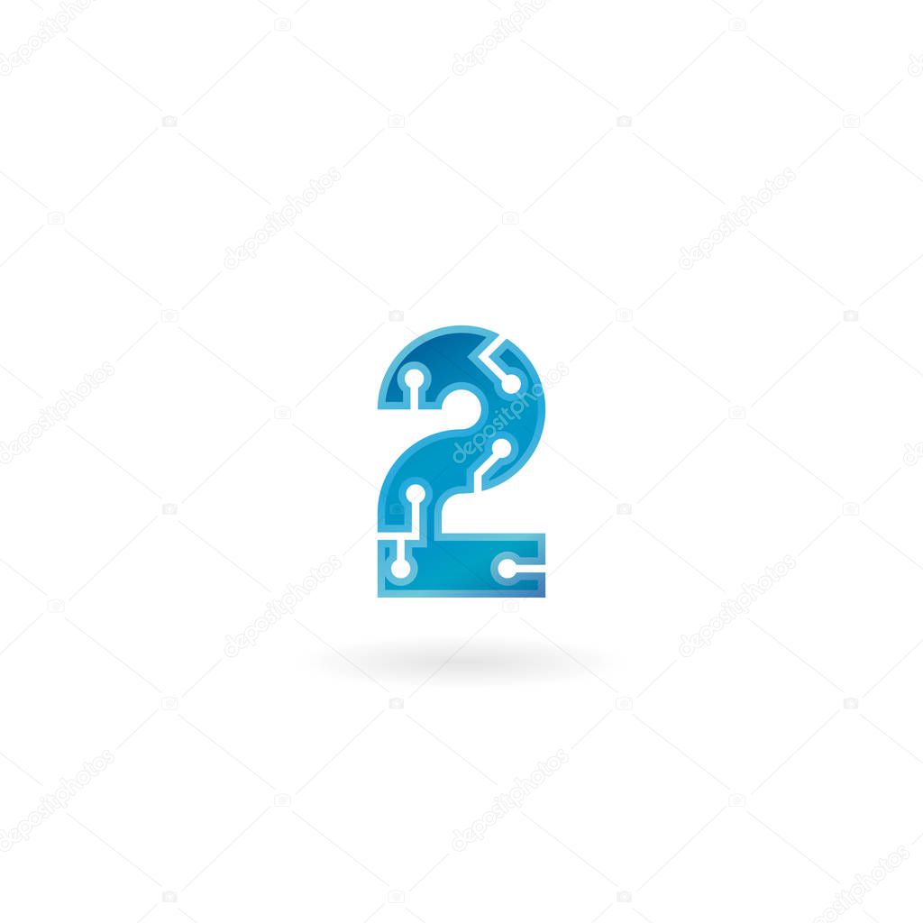 Number 2 icon. Technology smart two logo, computer and data related business, hi-tech and innovative, electronic