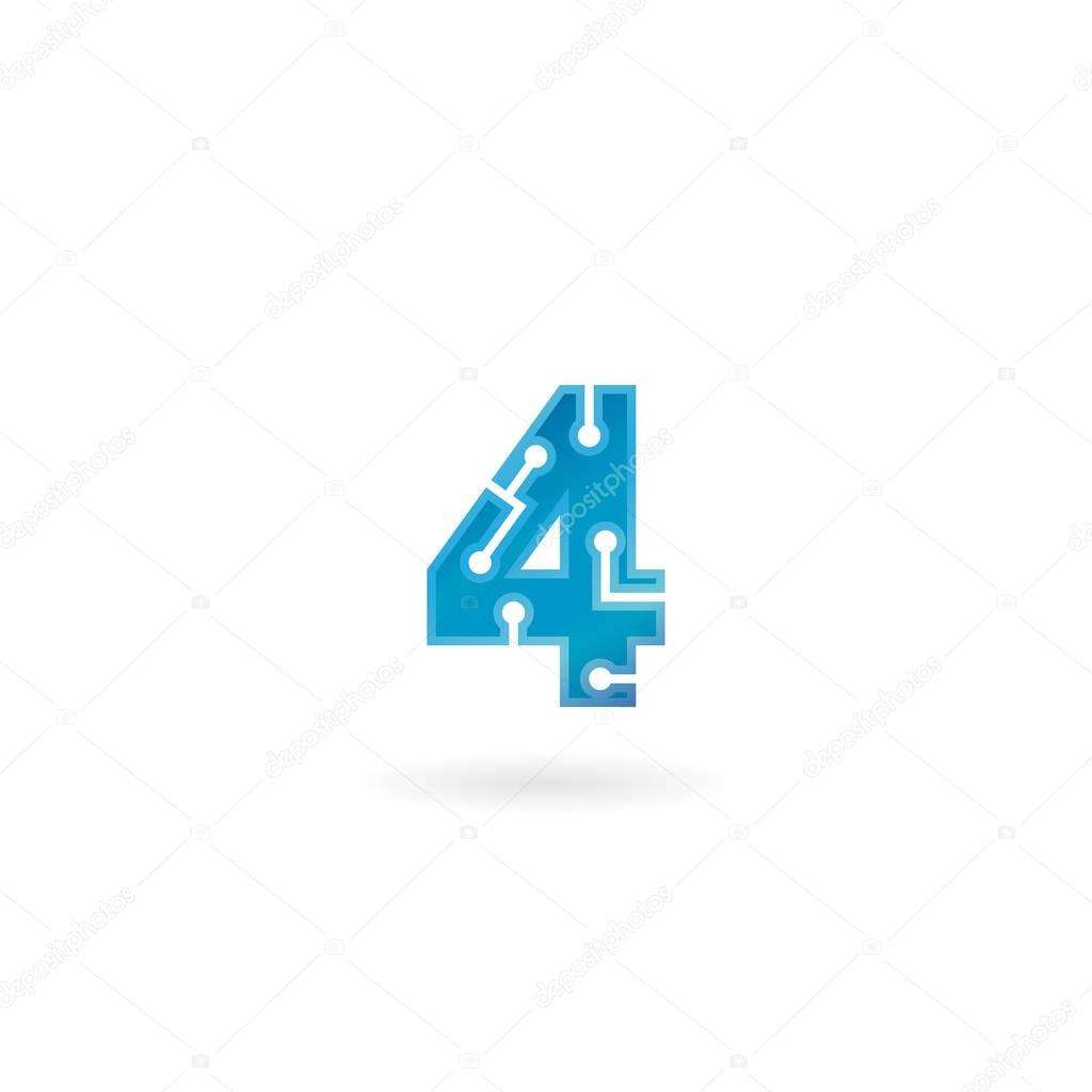 Number 4 icon. Technology smart four logo, computer and data related business, hi-tech and innovative, electronic
