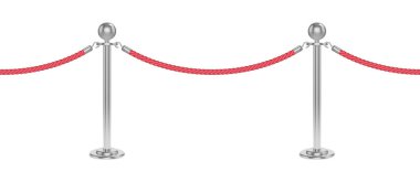 Gümüş direkli gerçekçi kadife ip bariyeri. Kusursuz vektör çizimi.