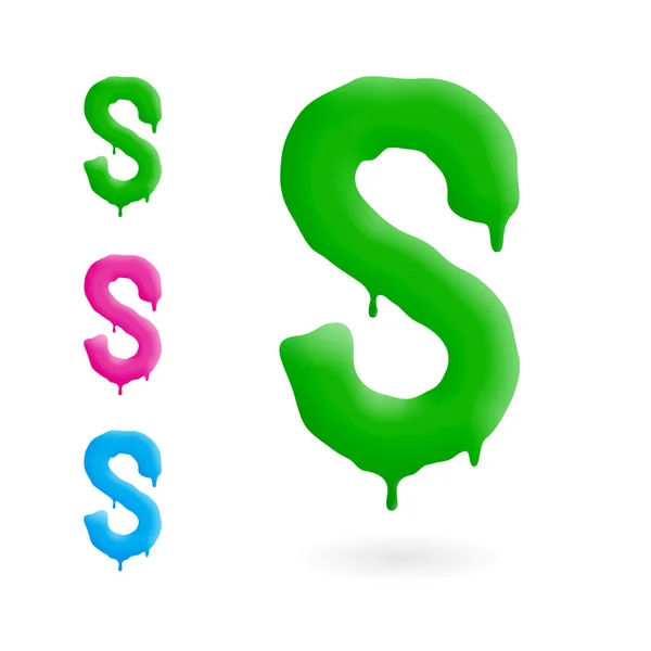 Логотип буквы S. Зеленый, синий и розовый характер с капельницами. Капающий символ жидкости. Изолированный вектор . — стоковый вектор