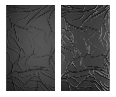 Siyah buruşuk poster şablonu. İzole edilmiş kağıt maketi.