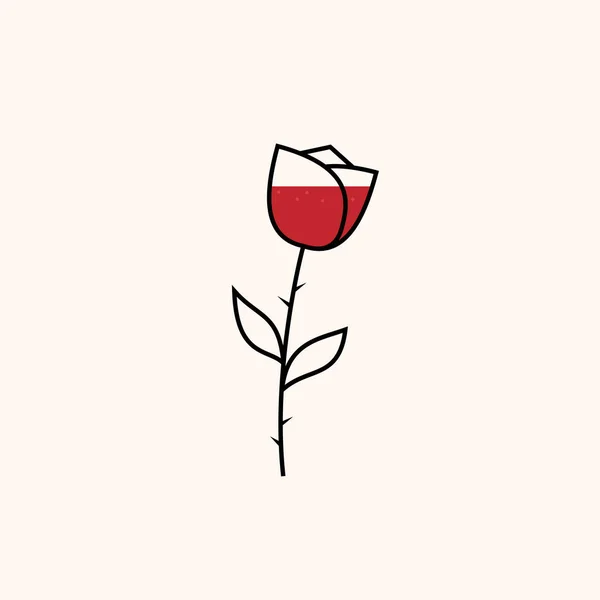 Minimal rose icon. Outline vector concept of a flower shaped wine glass. — Stock Vector