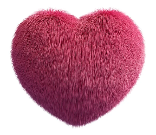 Рожеве хутро пухнасте серце ізольовано на білому тлі. Концепція Дня Святого Валентина. 3D візуалізація зображення . — стокове фото