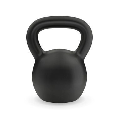 Gerçekçi siyah kettlebell seti. Spor tasarımı için vektör illüstrasyonu.