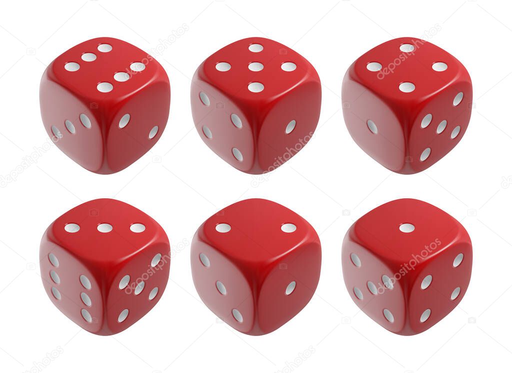 Realistic red dices. Casino and gambling design elements. Vector illustration.