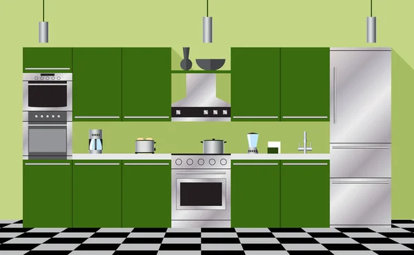 厨房家具和器具绿色.. 免版税图库插图