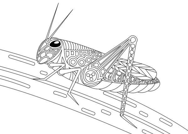 Monokrom gräshoppa målarbok svart över vitt. — Stock vektor