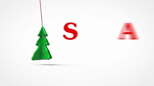 Árbol de Navidad en una cuerda e inscripción — Vídeos de Stock