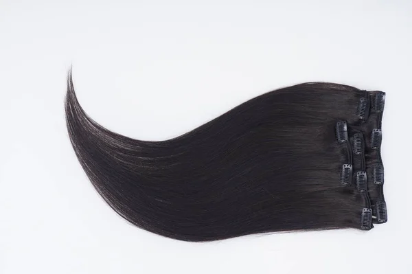 Recta virgen remy humano cabello clip en extensiones —  Fotos de Stock