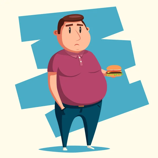 Un gros avec un hamburger. Illustration vectorielle de bande dessinée . — Image vectorielle