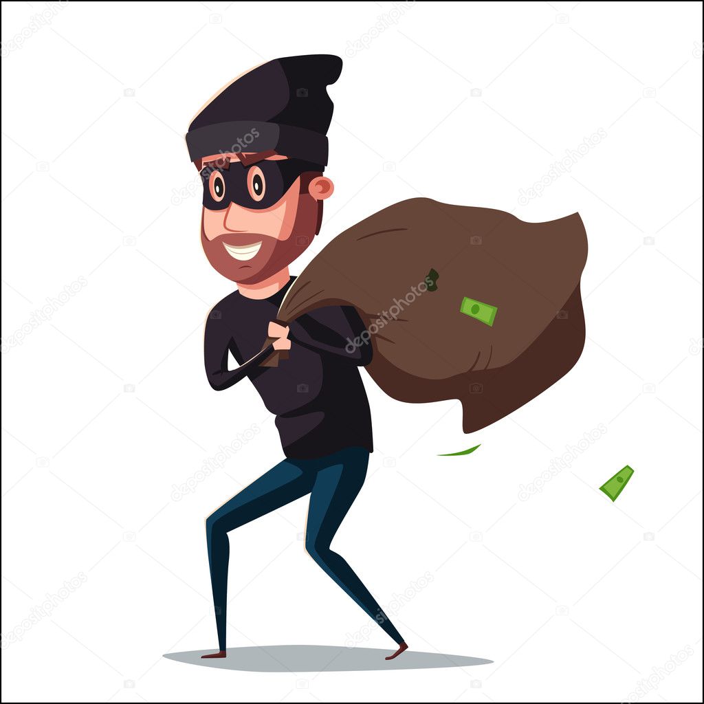 Cute thief character. Vector cartoon illustration