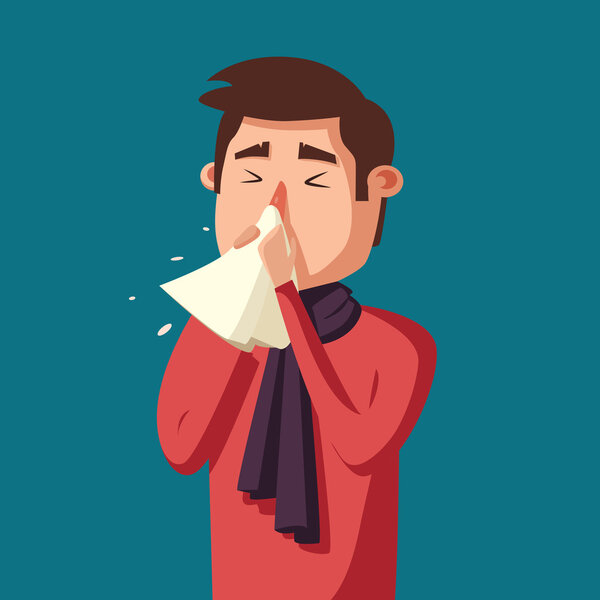 Sick man. Unhappy character. Vector cartoon illustration