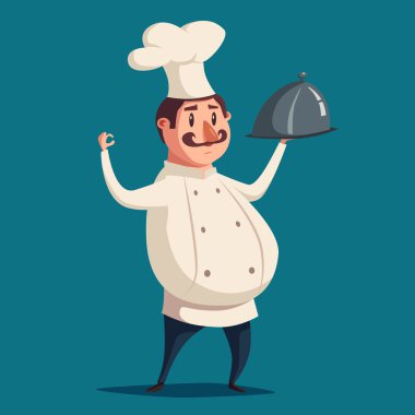 Komik aşçı, sevimli karakter. Vektör karikatür çizim