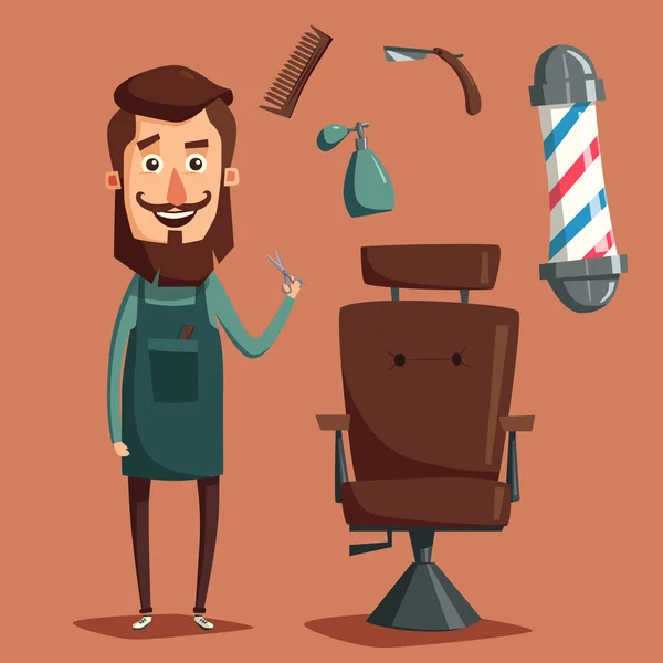 Cute barber character. Cartoon vector illustration — Stock Vector