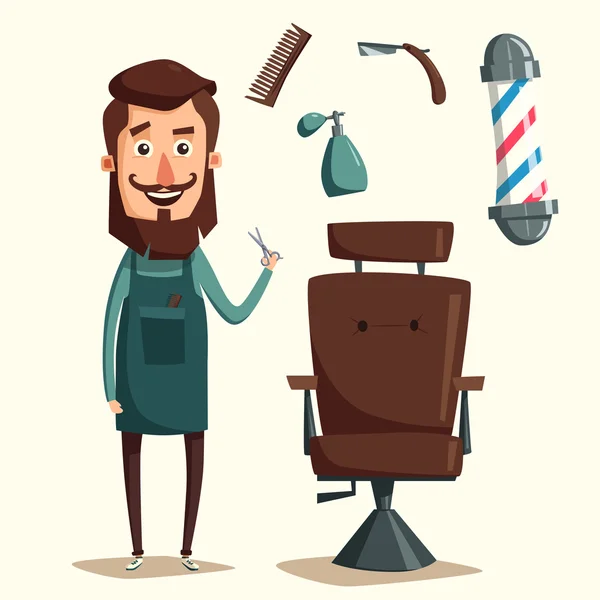 Cute barber character. Cartoon vector illustration — Stock Vector