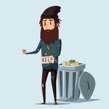 Sad unemployed beggar. Cartoon vector illustration clipart