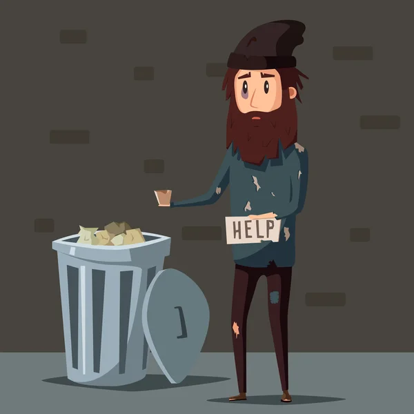 Sad unemployed beggar. Cartoon vector illustration — Stock Vector