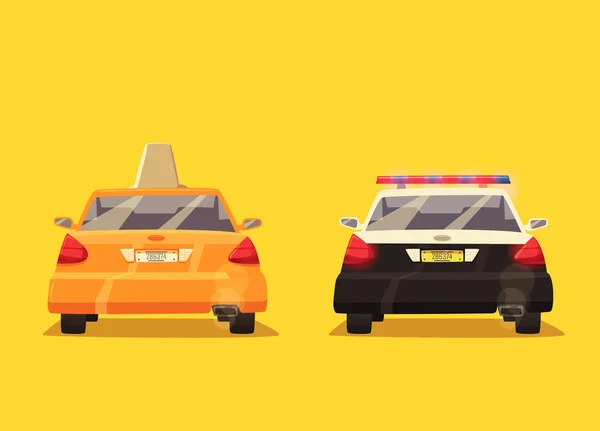 Polizei und Taxiwagen. Vektor Cartoon Illustration — Stockvektor