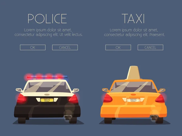 Polizei und Taxiwagen. Vektor Cartoon Illustration — Stockvektor