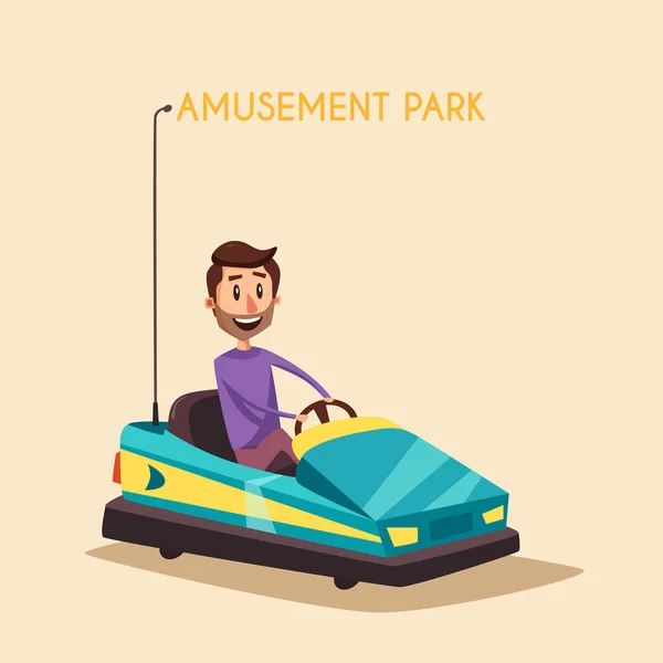 Amusement park. Cartoon vector illustration. Dodgem car — Stock vektor