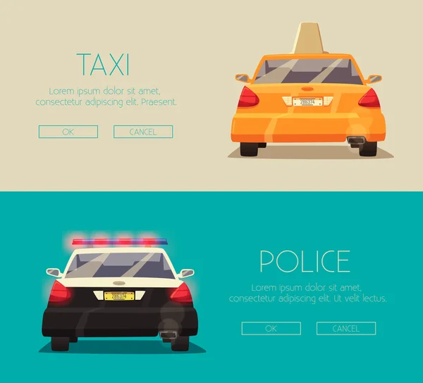 Polizia e taxi. Illustrazione del cartone animato vettoriale — Vettoriale Stock