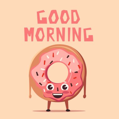 Pembe çörek karakter. Çizgi film vektör çizim. Günaydın