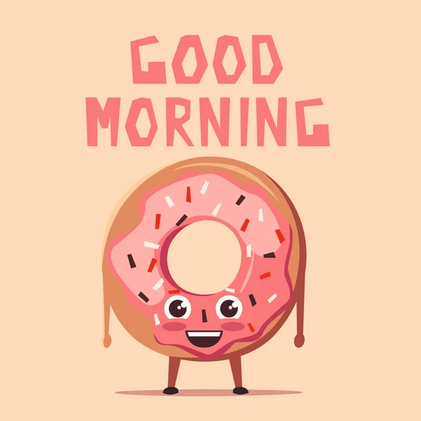 Рожевий персонаж пончика. Мультфільм Векторні ілюстрації. Доброго ранку — стоковий вектор