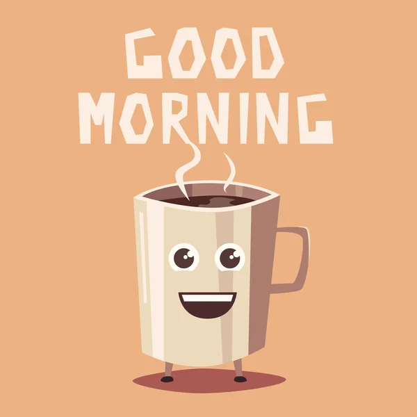 Coffee cup character. Cartoon vector illustration. Good morning — Διανυσματικό Αρχείο