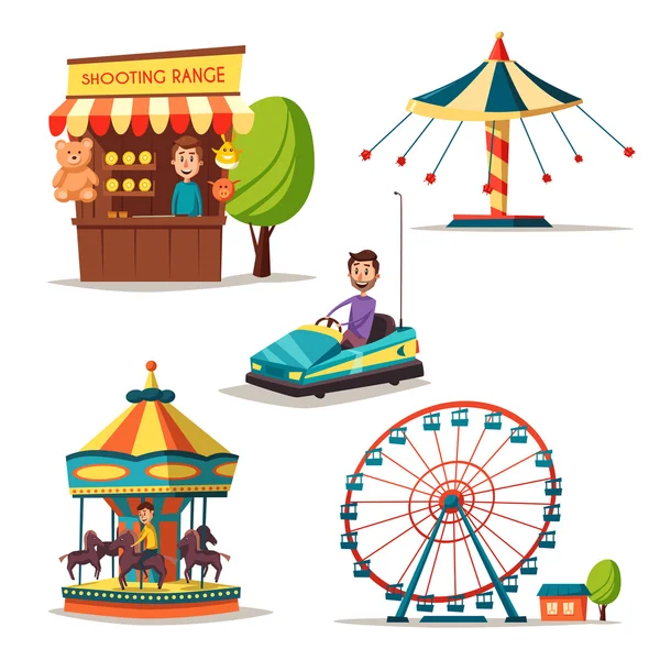 Parc d'attractions thème. Illustration vectorielle de bande dessinée — Image vectorielle