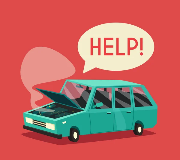 Broken car. Vector cartoon illustration. Need help — Stock Vector