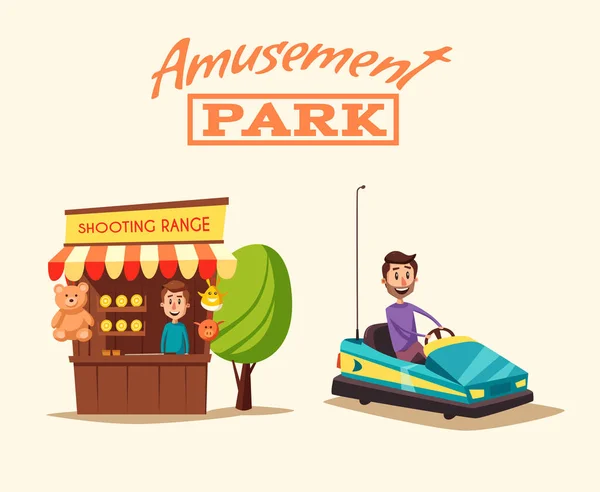 Parque de atracciones temático. Ilustración vectorial de dibujos animados. Buenas emociones — Vector de stock