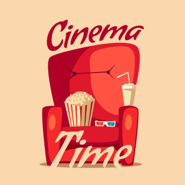 Sinema zamanı. Evde film izlerken. Çizgi film vektör çizim