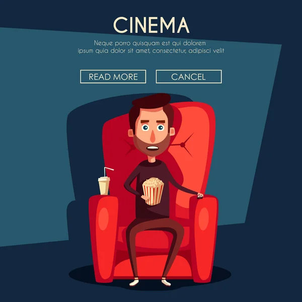 Hora del cine. Viendo películas caseras. Dibujos animados vector ilustración — Vector de stock