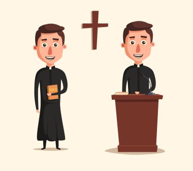 Young catholic priest. Cartoon vector illustration. clipart