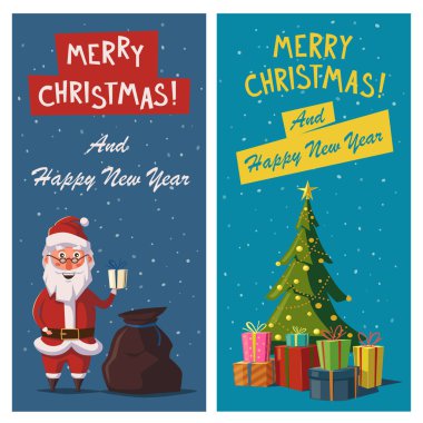 Mutlu Noeller ve mutlu yeni yıl afiş. Çizgi film vektör çizim